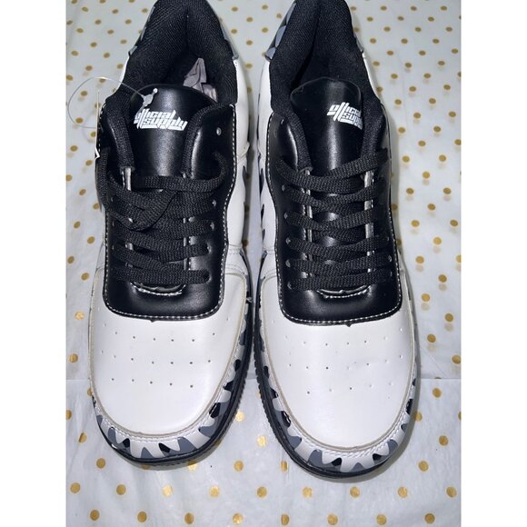 Men’s Black & White Drip Checkered Sneakers With Lace-Up Closure & Rubber Sole 9 - Picture 1 of 4